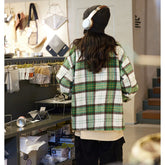 Unisex Jacket Polo Collar Jacket Men and Women Loose Woolen Plaid Coat